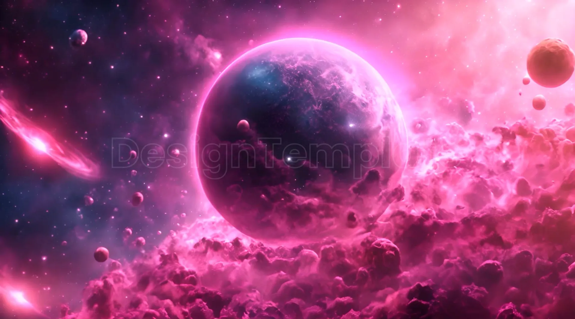 Pink Nebula and Floating Planets Backdrop Video